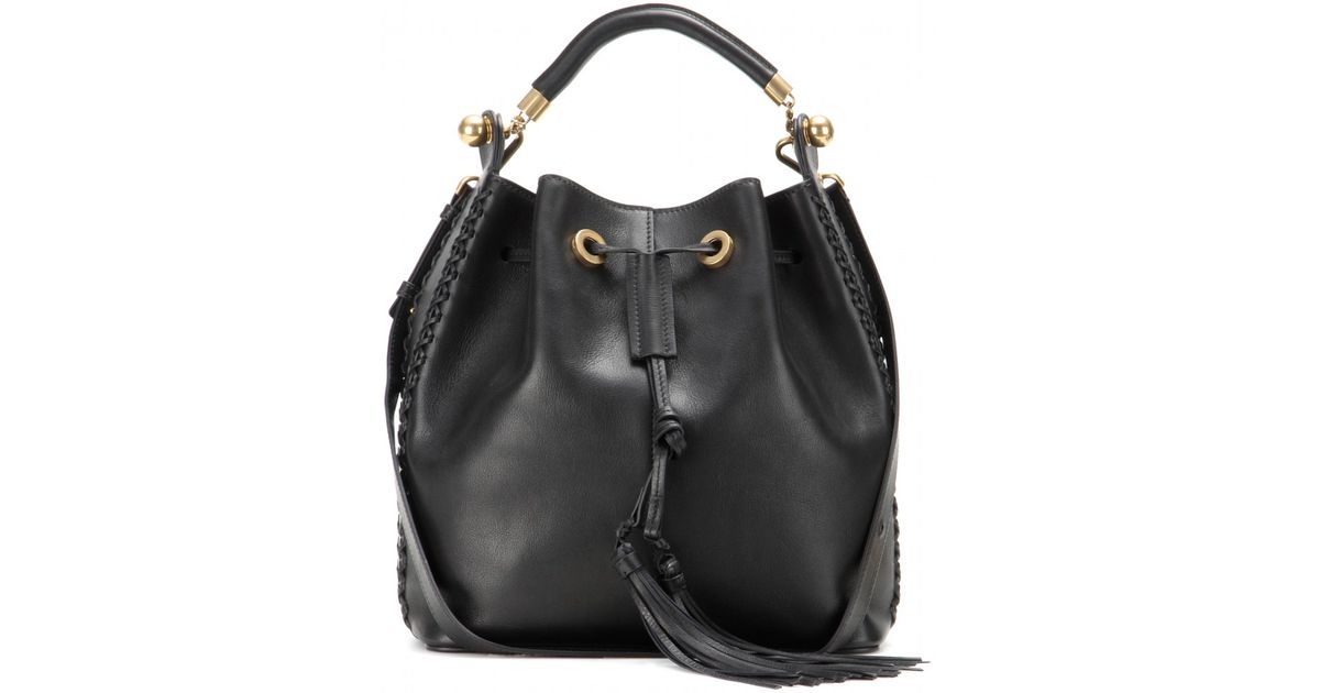 Chlo Gala Medium Leather Bucket Bag in Black | Lyst