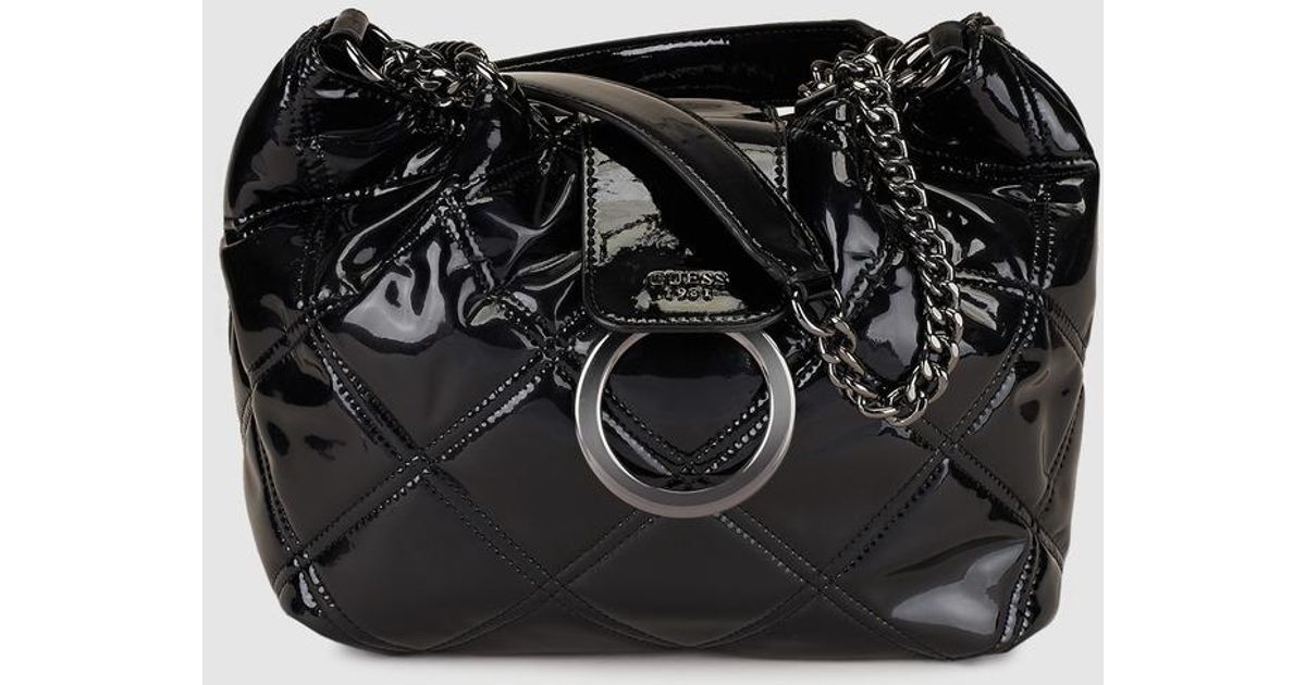 Lyst Guess Black Handbag With Patent Leather Finish In