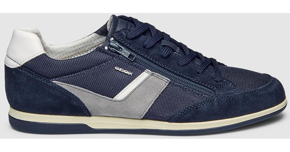Geox Blue Leather Trainers With Laces And Zip Fastening in Blue for Men