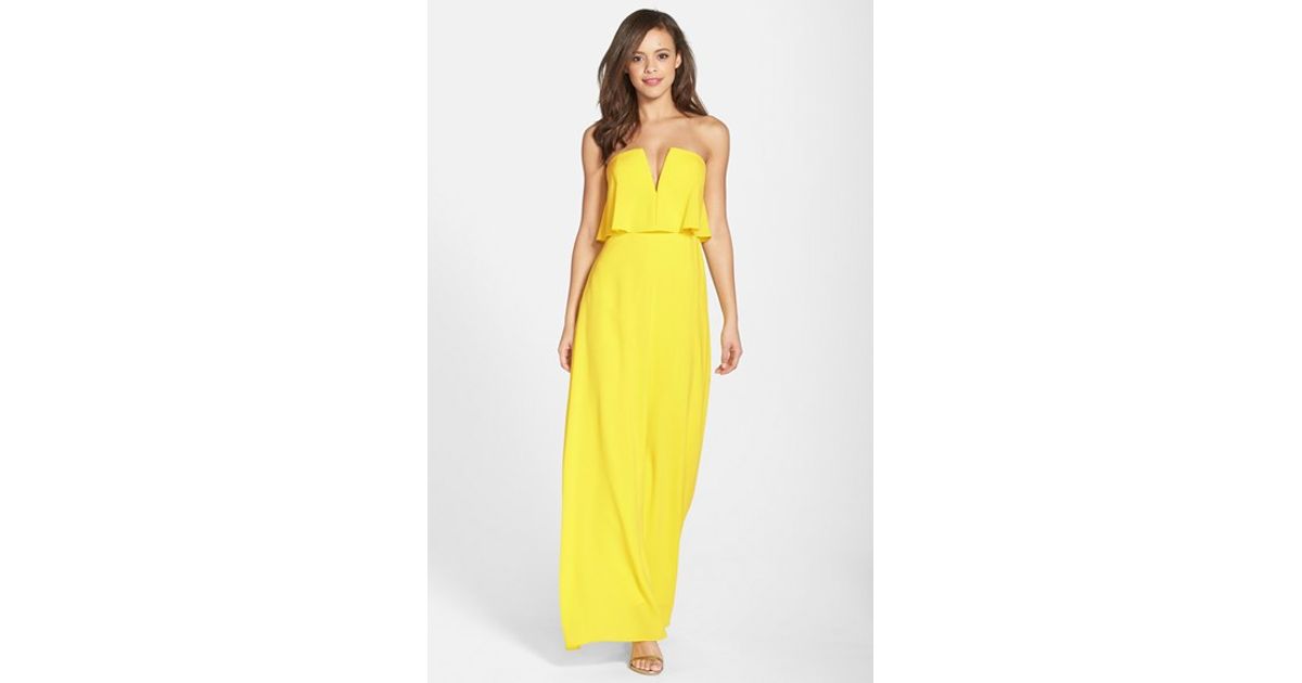 Lyst Bcbgmaxazria Alyse Strapless Maxi Dress In Yellow