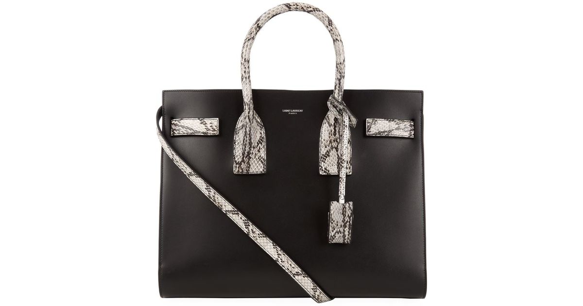 Saint laurent Small Python Trim Sac De Jour Bag in Black | Lyst