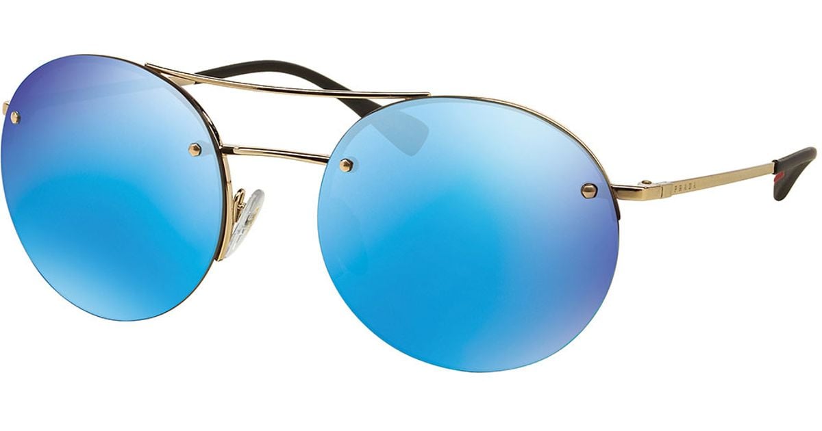 Prada Rimless Round Sunglasses With Mirror Frames in Blue ...