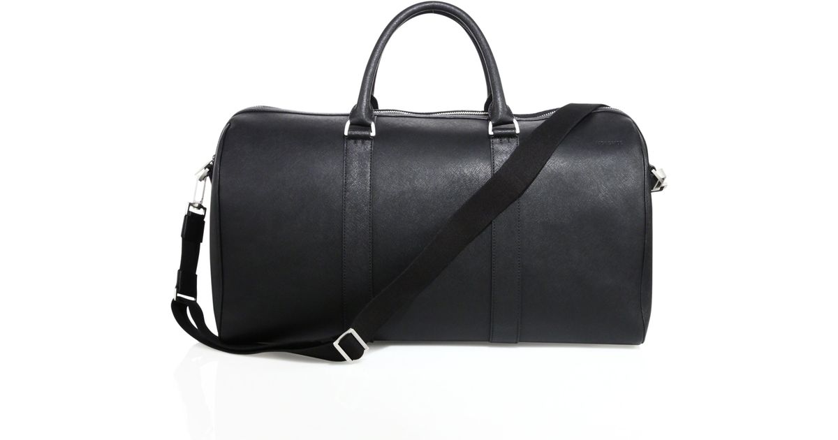 mens leather duffle bag black