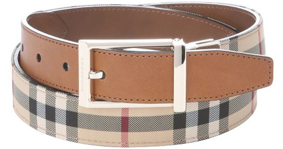 Burberry Brown Leather And Horseferry Check Canvas Reversible Belt in ...