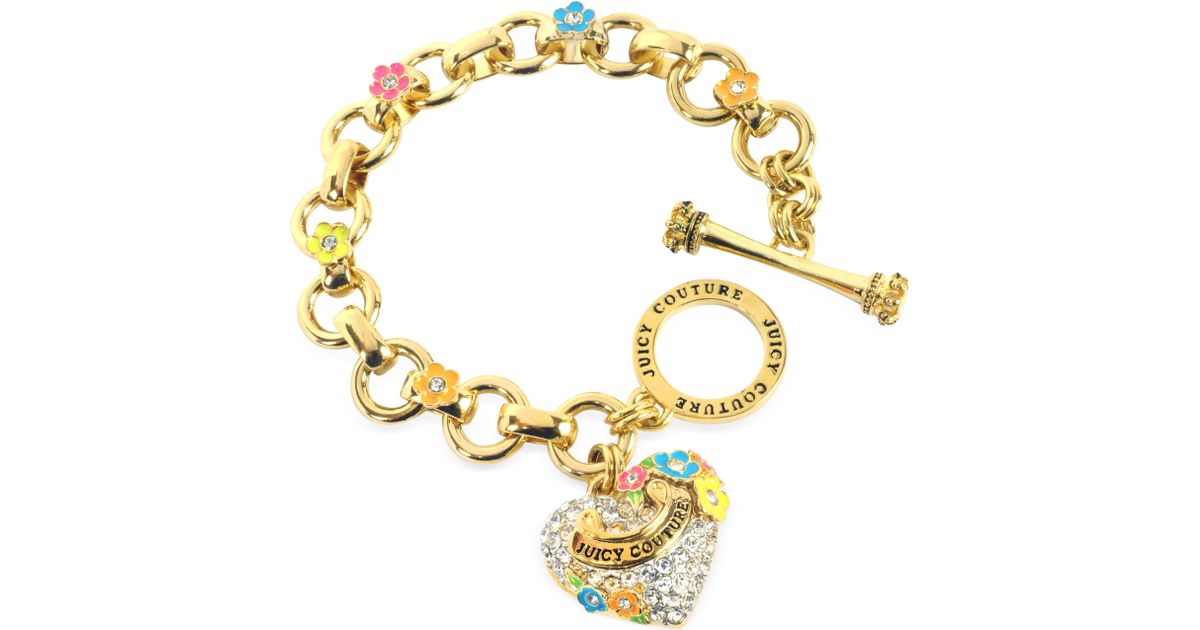 Lyst Juicy Couture Pave Heart And Flower Charm Bracelet In Metallic