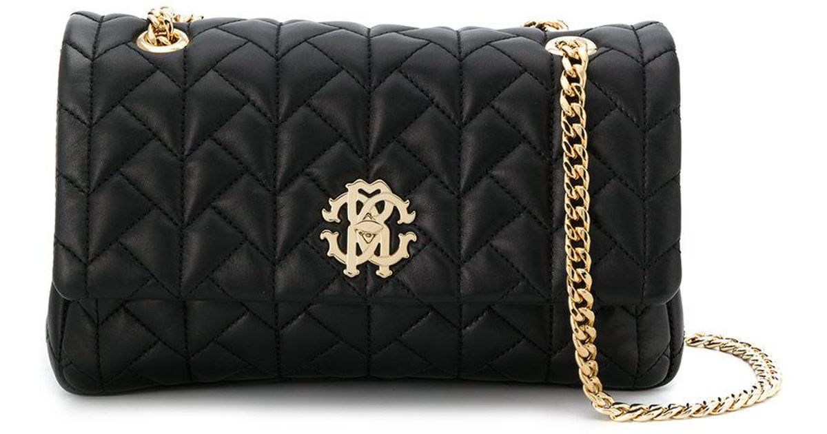 Roberto Cavalli Leather Logo Plaque Quilted Shoulder Bag In