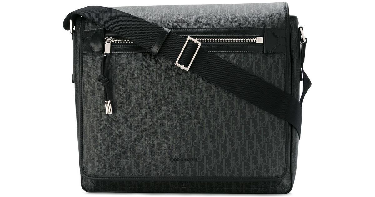 Dior Homme Leather Monogram Messenger Bag in Black for Men - Lyst