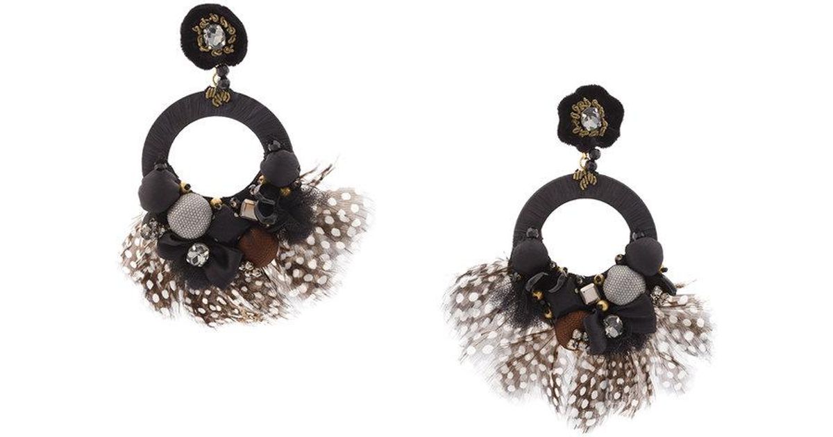Lyst Ranjana Khan Feather Embellished Earrings In Black