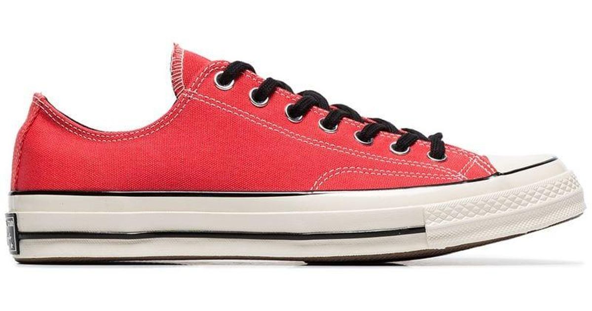 Converse Red Eyelet Detail Lowtop Cotton Sneakers in Red