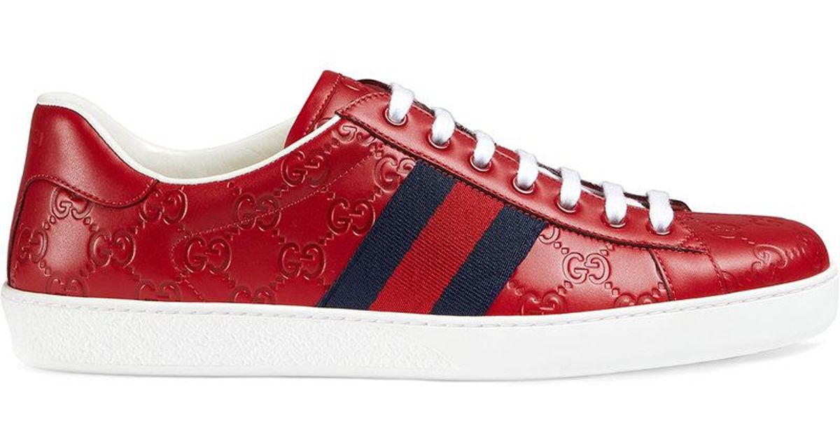 Lyst - Gucci Ace Signature Sneaker in Red for Men