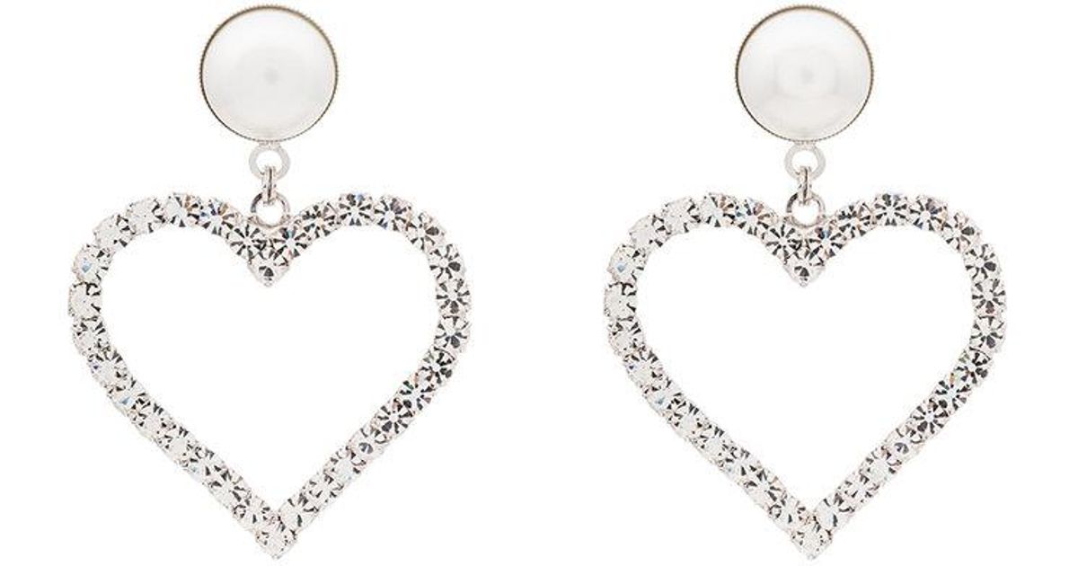 Lyst Alessandra Rich Crystal Pearl Embellished Heart Earrings In Lyst Alessandra Rich Crystal Pearl Embellished Heart Earrings In Metallic