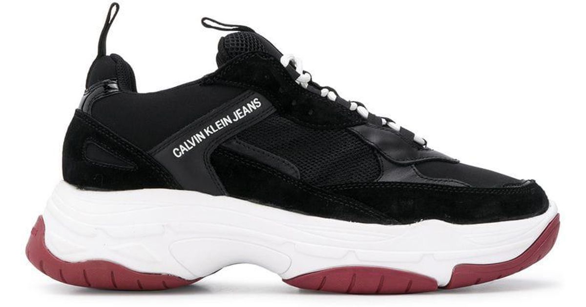 Calvin Klein Suede Chunky Sole Sneakers in Black/White (Black) for Men ...