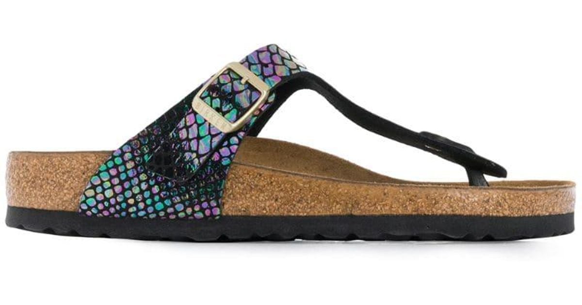 Birkenstock Snakeskin Holographic Sandals in Black - Lyst