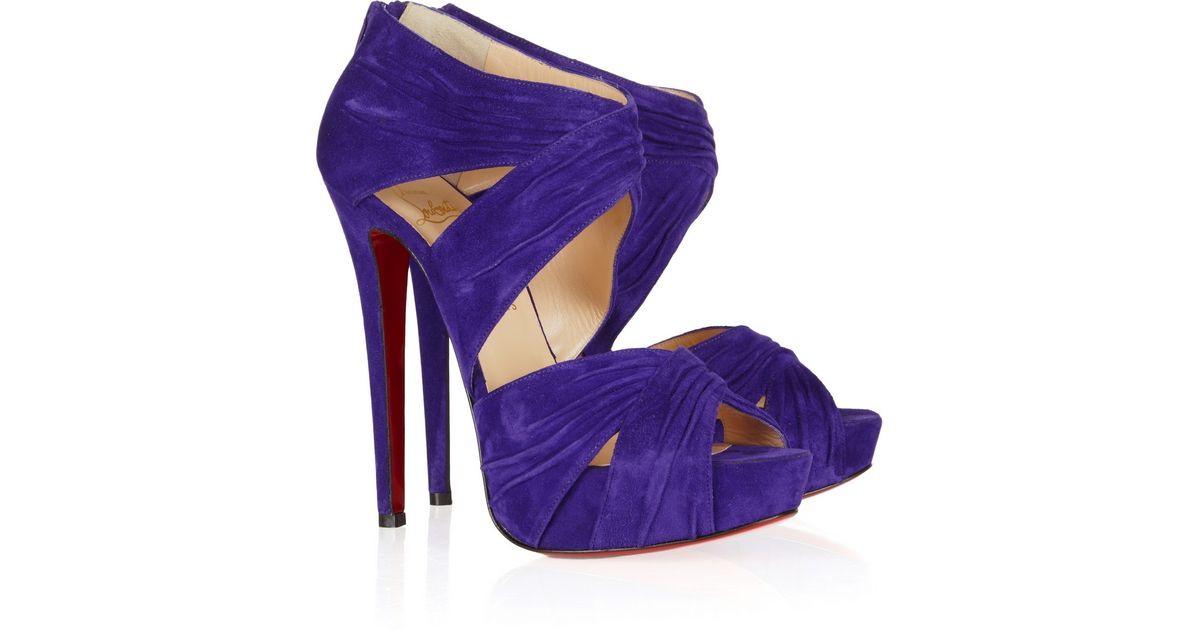 Christian louboutin Bandra 140 Ruched Suede Sandals in Purple ...