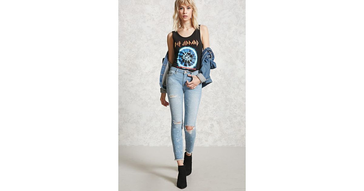 Lyst - Forever 21 Ripped Bleach-dye Skinny Jeans in Blue