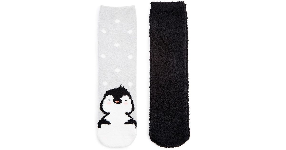 Forever 21 Gray Solid Penguin Print Plush Socks 2 Pack Lyst