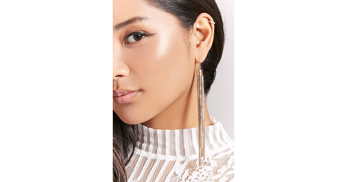 Lyst Forever 21 Box Chain Duster Earrings In Metallic