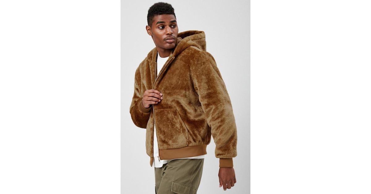 Forever 21 Brown S Faux Fur Hooded Jacket For Men