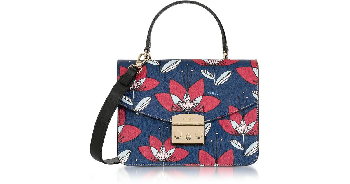Furla Fl Printed Blue Leather Metropolis S Top Handle Bag In Furla Fl Printed Blue Leather Metropolis S Top Handle Bag In Lyst
