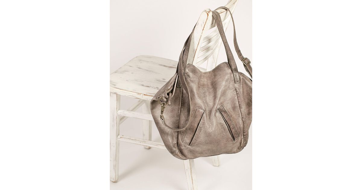 Lyst Free People Lucca Washed Leather Tote In Gray