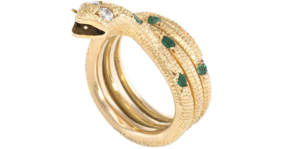 Lyst Estate Fine Jewelry Snake Diamond Ring In Metallic