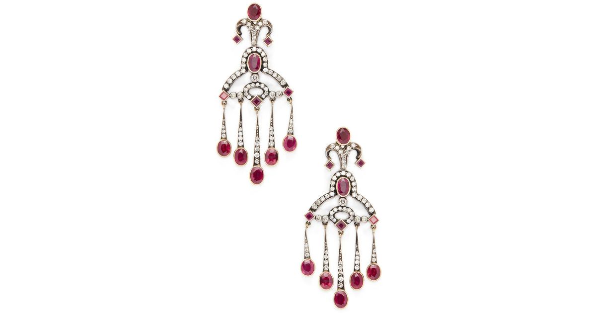 Lyst Amrapali 14k Yellow Gold Silver Ruby 2 50 Total Ct Lyst Amrapali 14k Yellow Gold Silver Ruby 2 50 Total Ct Diamond Chandelier Earrings In Metallic