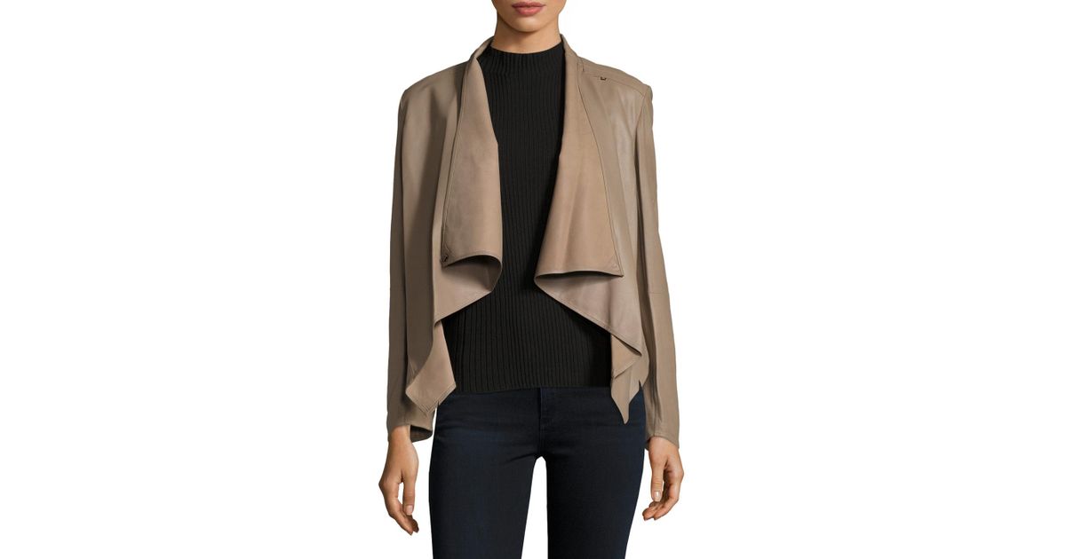 Lyst Lamarque Leather Cowl Neck Asymmetrical Biker Jacket