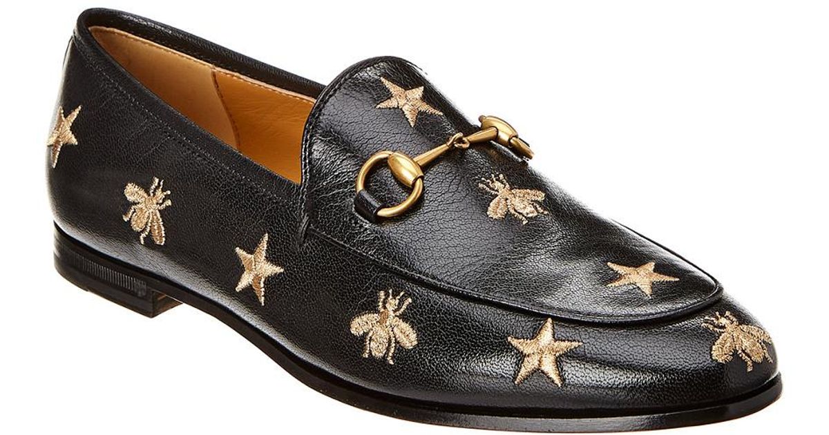 Gucci Jordaan Embroidered Bee Leather Loafer in Black Lyst
