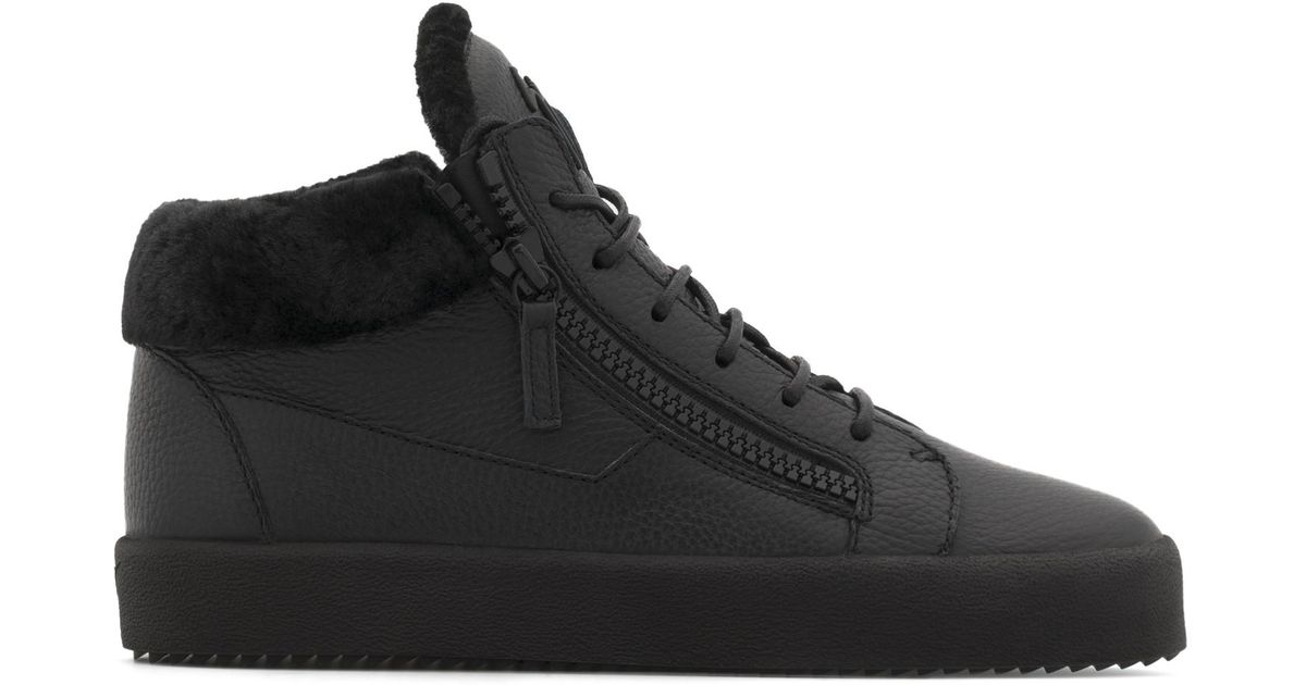 Giuseppe Zanotti Leather Mid top Sneaker With Fur Inside Kriss Winter