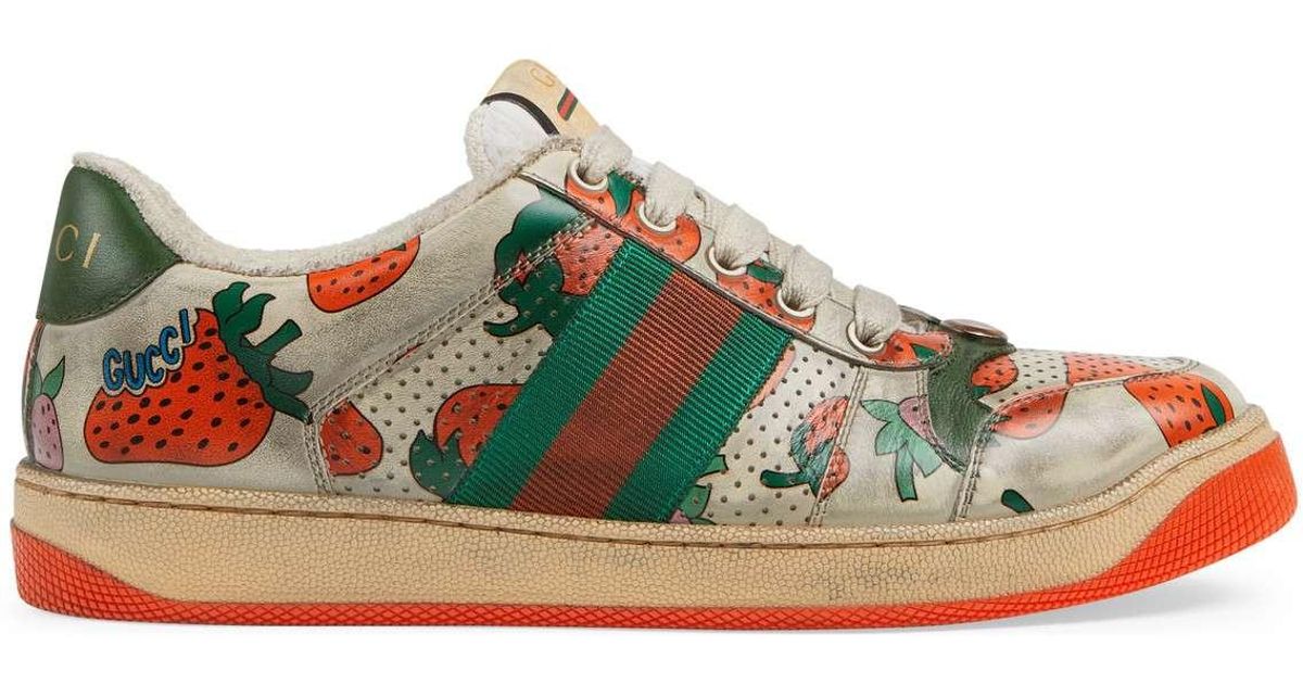 Gucci Leather Women's Screener Strawberry Sneaker Lyst
