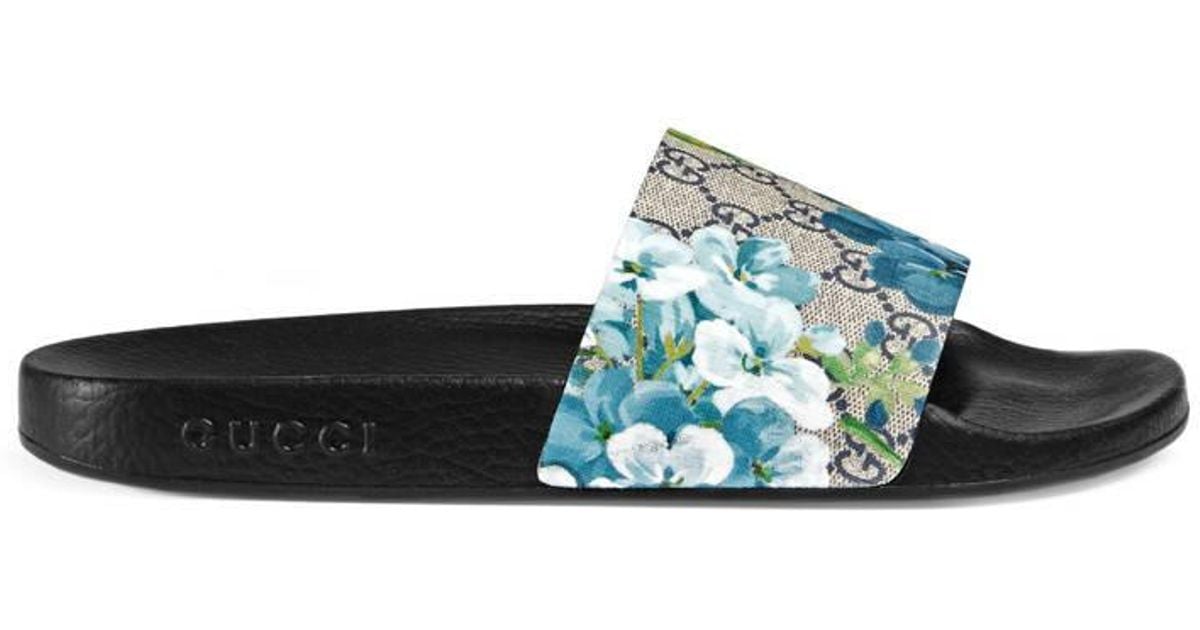 blue gucci floral slides