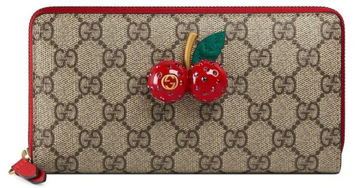 Gucci Gg Supreme Zip Around Wallet With Cherries Lyst
