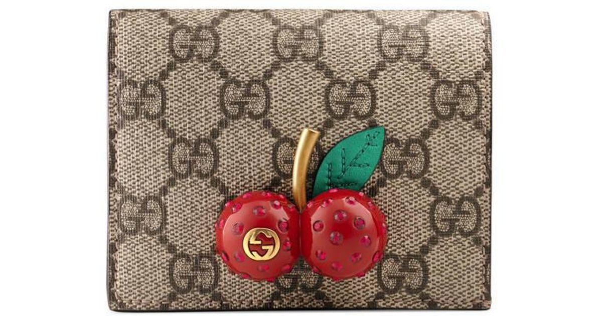 Gucci Gg Supreme Card Case Wallet With Cherries In Natural Lyst