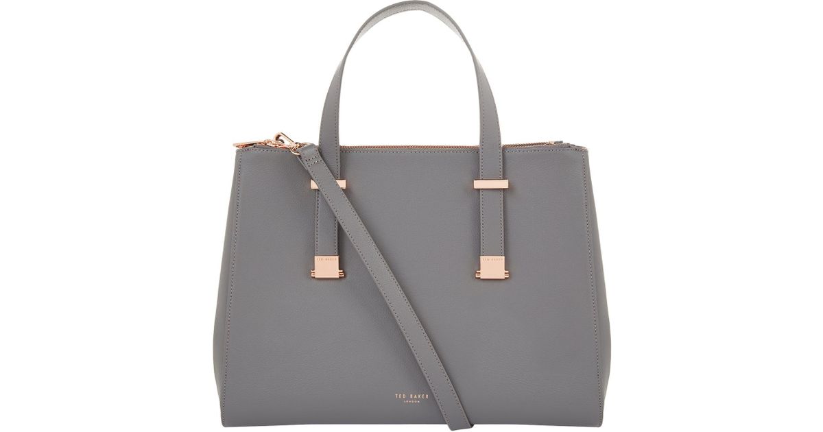 Lyst Ted Baker Alunaa Pebble Grain Tote Bag In Gray