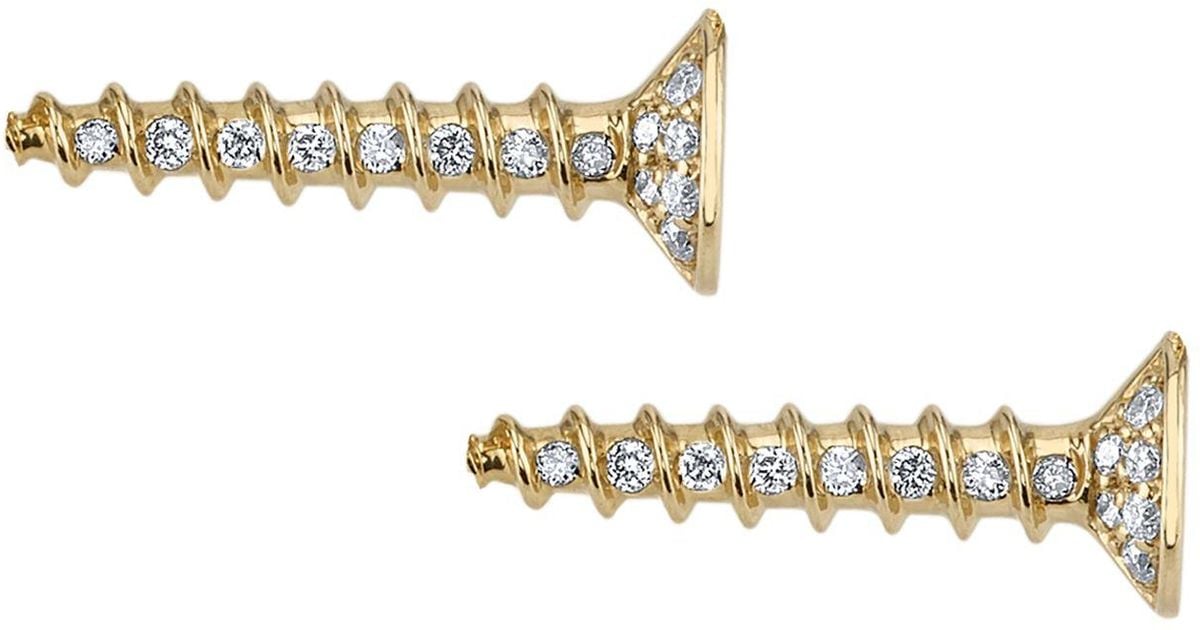 Sydney Evan Yellow Gold And Diamond Horizontal Stud Earrings Sydney Evan Yellow Gold And Diamond Horizontal Stud Earrings In White Lyst