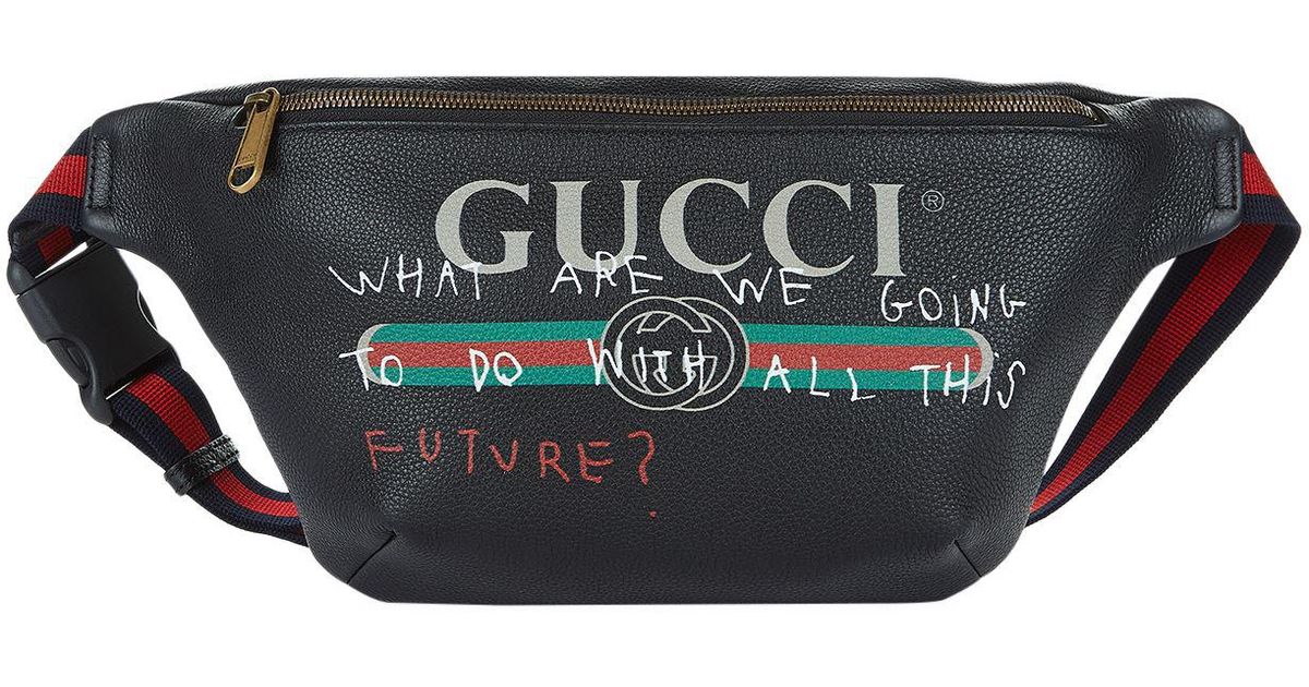 Lyst - Gucci Slogan Logo Print Belt Bag in Black