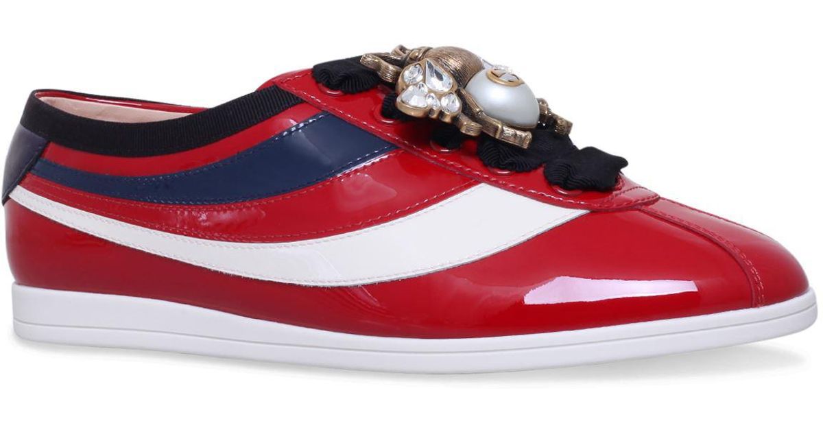 Lyst - Gucci Falacer Bee Patent Leather Sneakers in Red