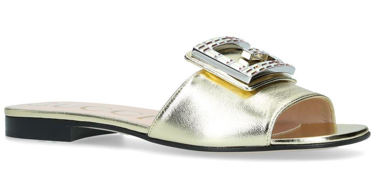 Gucci Leather Madelyn Strass Slides in Metallic - Lyst