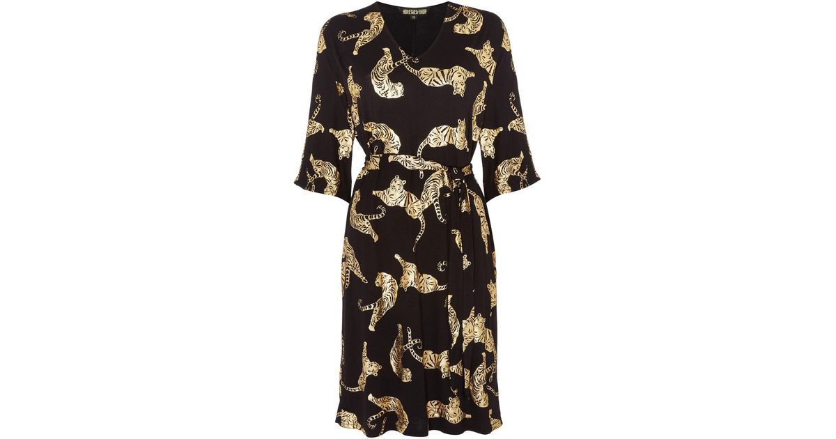 Biba Geo Tigers Tie Waist Jersey Tunic Dress in Black Lyst