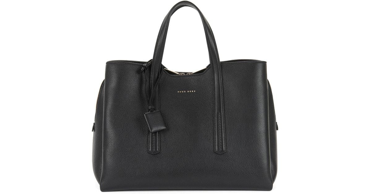 Boss Tote Bag In Grained Italian Leather Black Lyst