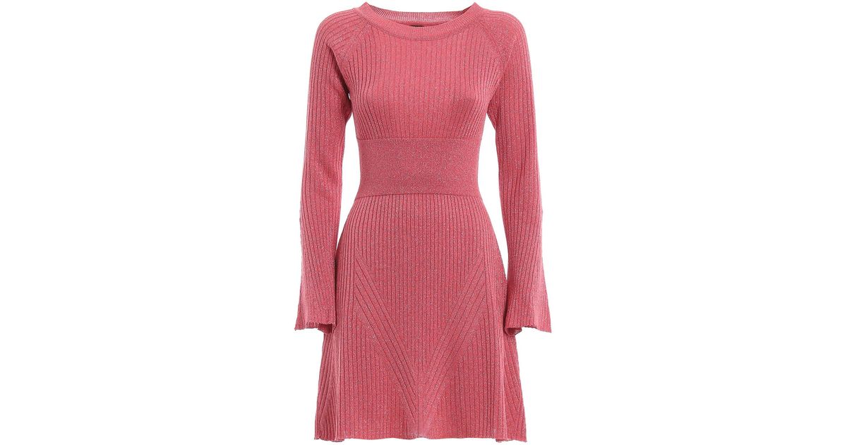 Pinko Tentoni Lurex Ribbed Fitted Dress in Pink - Lyst