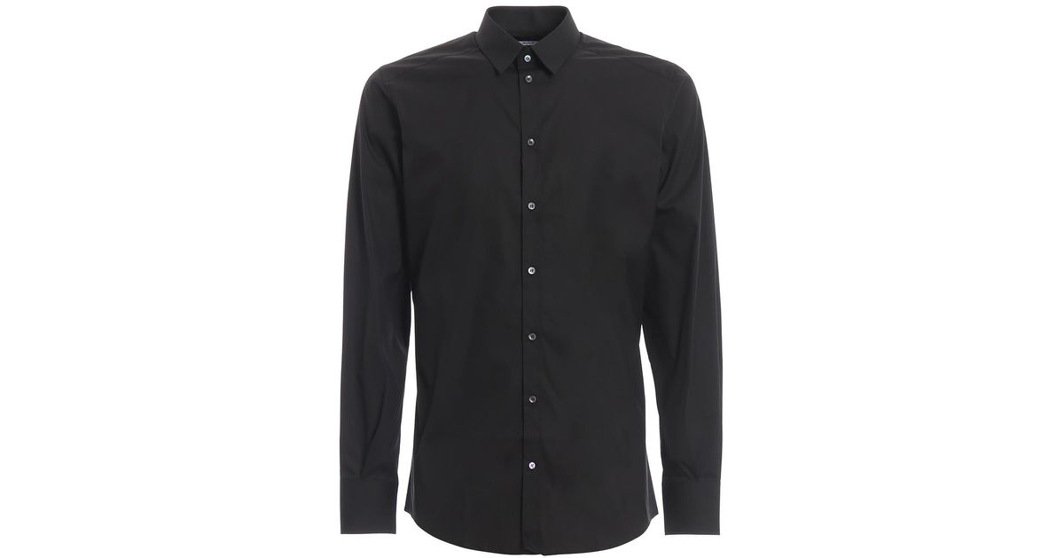 Dolce & Gabbana Cotton Blend Stretch Poplin Black Shirt for Men - Lyst