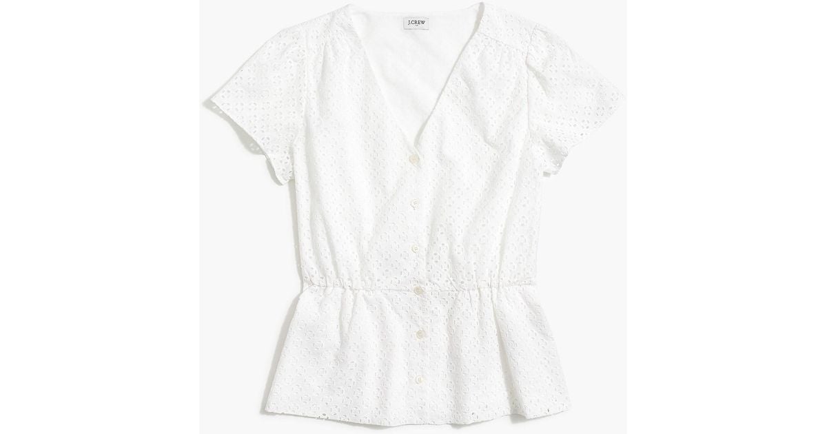 J.Crew Cotton Eyelet Peplum Top in White Lyst