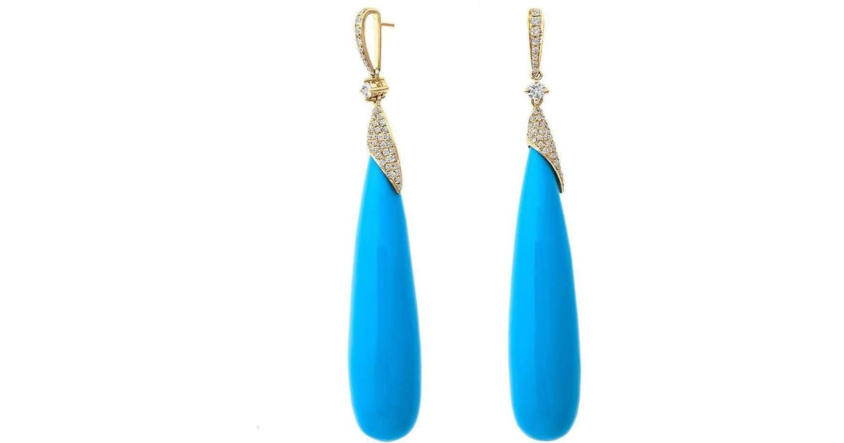 Lyst Nehita Jewelry Teardrop Turquoise Cabochon Earrings In Blue