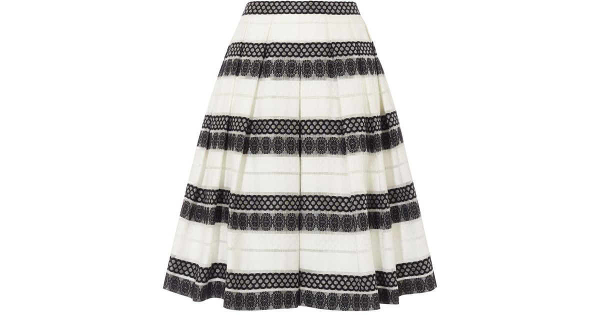 Lyst - Karen Millen Devoré Stripe Midi Skirt - Black & White in Black