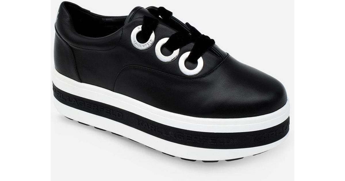 lyst - karl lagerfeld plateau leather sneaker in black