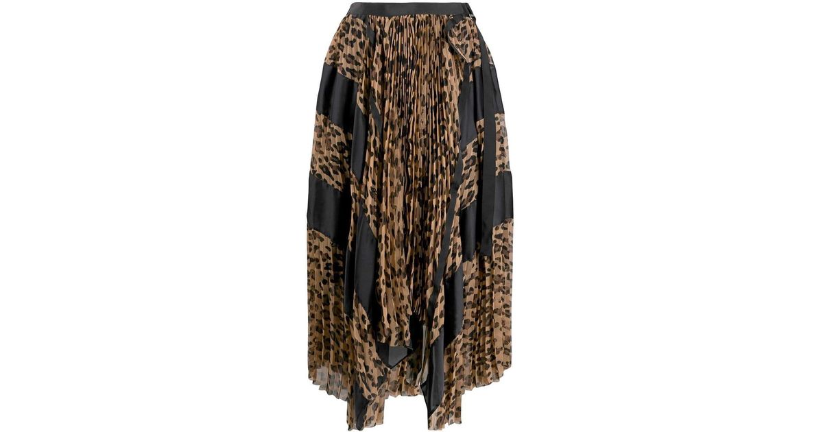Sacai Chiffon Leopard Pleated Asymmetric Skirt - Lyst