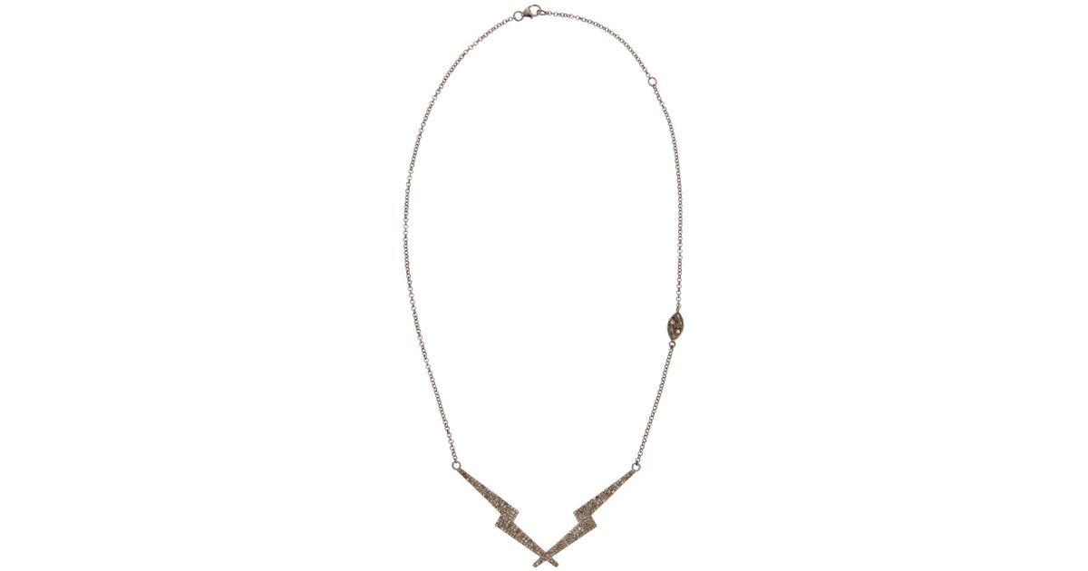 Lyst Bavna Diamond Lightning Bolt Pendant Necklace In Metallic
