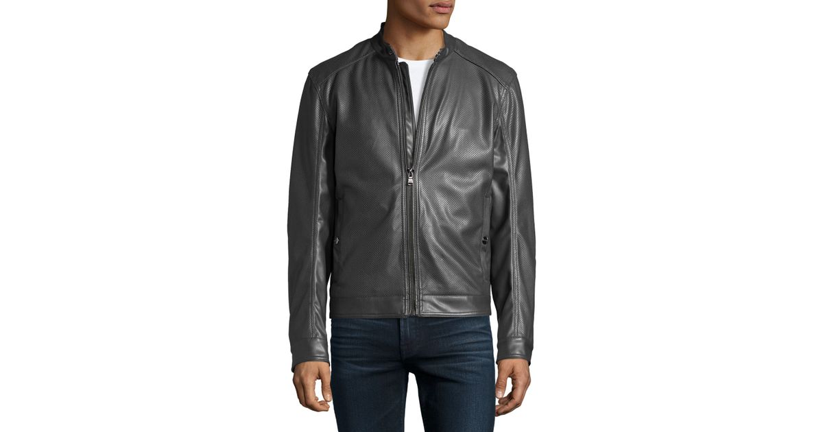 Michael Kors Multicolor Kade Perforated Faux Leather Moto Jacket For Men Lyst