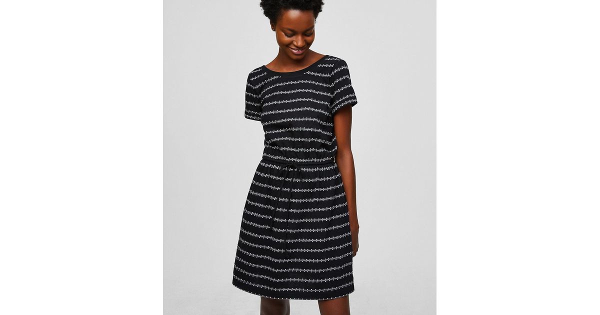 lyst loft dot stripe drawstring dress in black lyst loft dot stripe drawstring dress in black